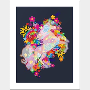 New Flower Power Rainbow Unicorn Posters and Art